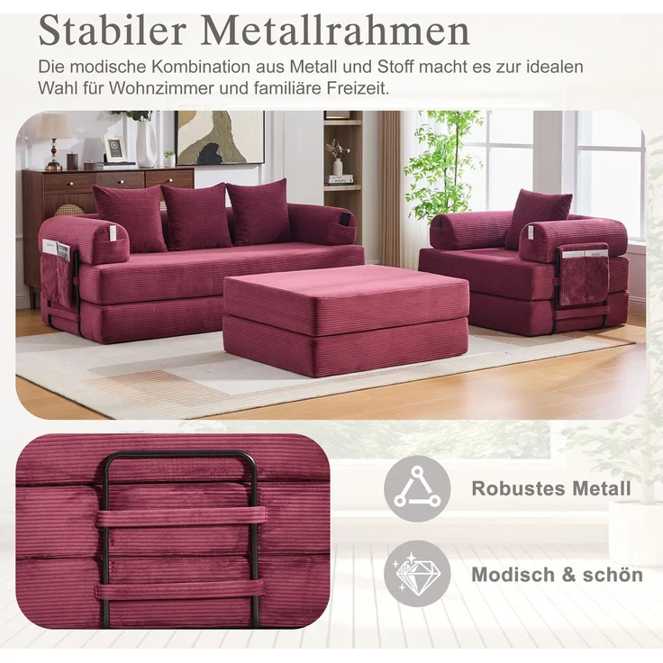 ZUBALIYA Ecksofa 94x67 cm, mit Ablageflächen, mit Cordbezug, mit breiten Armlehnen, modular aufgebaut, mit Schaumstoffpolsterung – Bild 6