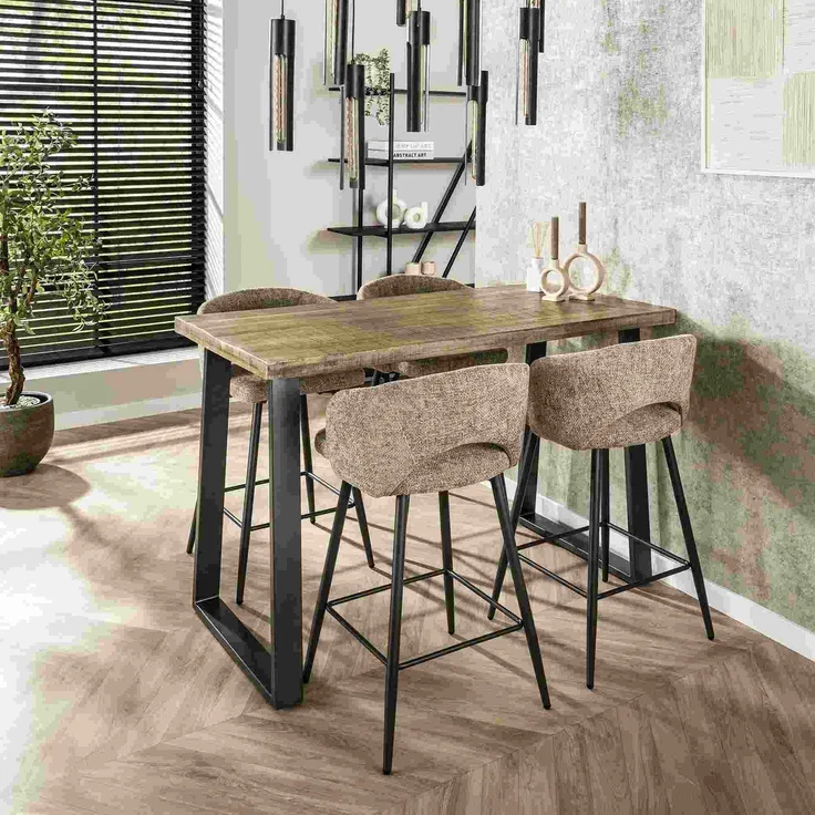 Barhocker 2er-Set Boulse, Webstoff mit Armlehne, modern, Sand, gepolstert und bequem – Bild 3