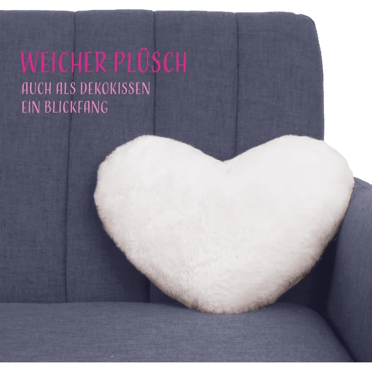 Herzkissen, Herz Kissen Dekokissen, Zierkissen, Plüsch Flauschige Sofakissen, Kuschelkissen für Kinderzimmer Sofa Schlafzimmer Schmusekissen Offwhite – Bild 6