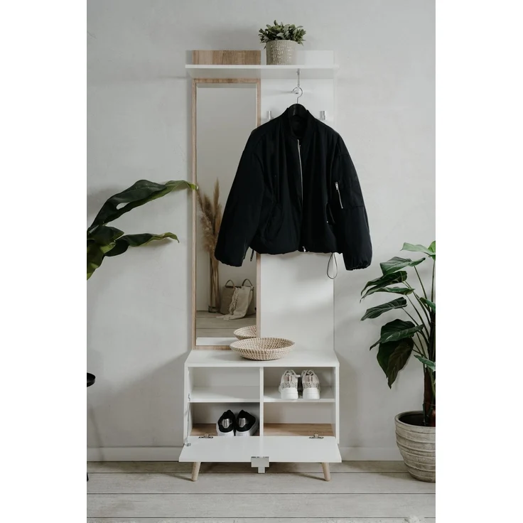 Kompaktgarderobe >Göteborg< in weiß / Dekor Sonoma Eiche - 68x195x32cm (BxHxT) – Bild 5