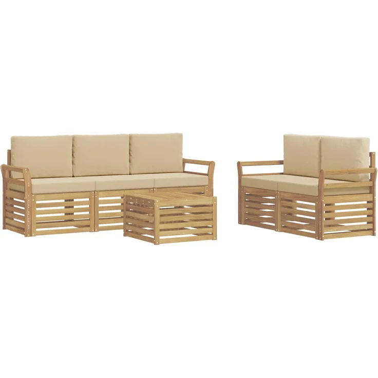 vidaXL Outdoor-Sofagarnitur 6 stk. 5-Sitzer Weiß und Beige Polyester 3391398 – Bild 2