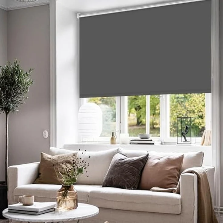 Verdunklungsrollo ohne Bohren Rollos für Fenster B70 x H170 cm (Stoffbreite 65cm) Dunkelgrau Thermo Rollo Klemmfix Verdunkelungsrollo Seitenzugrollo Sicht-und Sonnenschutz Wandmontage – Bild 7