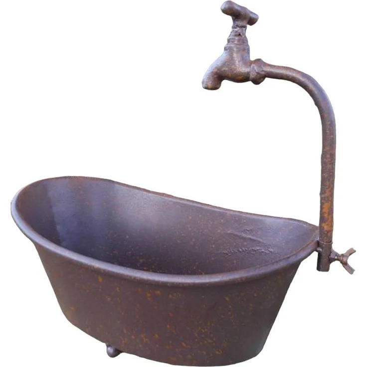 Deko-Impression Pflanzkübel Wanne mit Deko-Wasserhahn Eisenbottich Blumentopf Pflanzschale 31 cm (1 St)