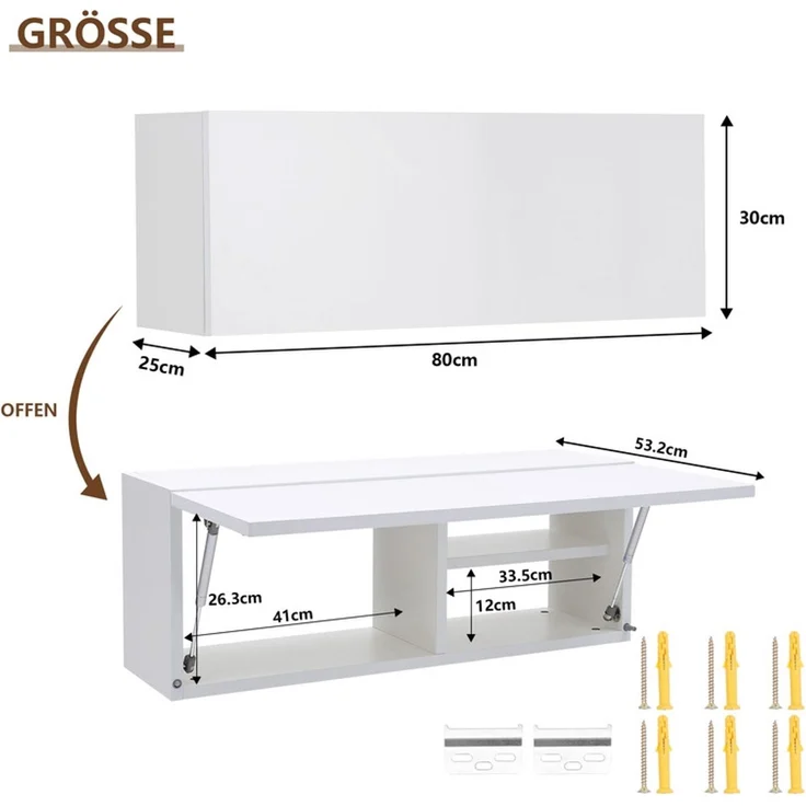 Home Nature Wohnkonzept Hängeschrank für Küche, Bad und Schlafzimmer aus Spanplatte, Weiß, 30 x 25 x 80 cm – Bild 2