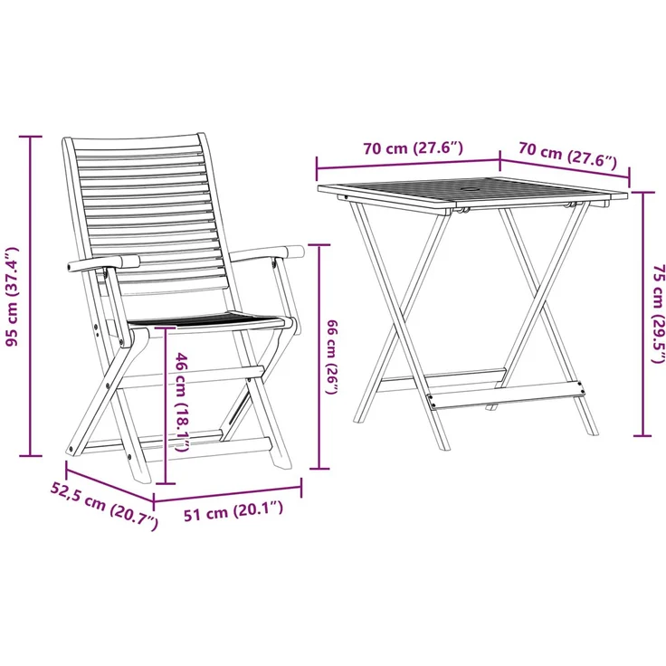 vidaXL Klapp Bistro Set 3 pcs Braun Massivholz Akazie 3375697 – Bild 9