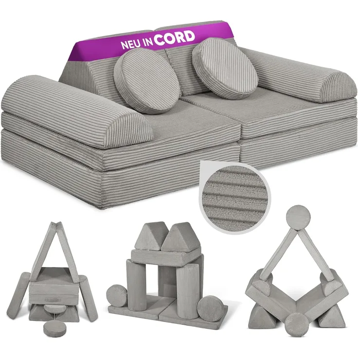 Linodino Kindersofa Spielsofa I Schaumstoff Stapelsteine für Kinder I Kindercouch, 3 Jahre Garantie
