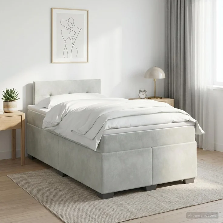 vidaXL Boxspringbett mit Matratze Hellgrau 120 x 200 cm Samt 3450692 – Bild 1