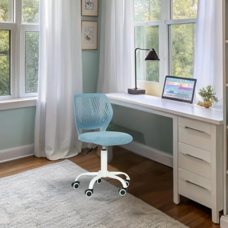 FurnitureR Teenage Office Stuhl, höhenverstellbar, armless Sitz, bunt, Study für Zuhause und Büro, Computersitz, ergonomisch & Swivel, 40,5 x 44 x 87 cm, Curio Blue – Bild 1