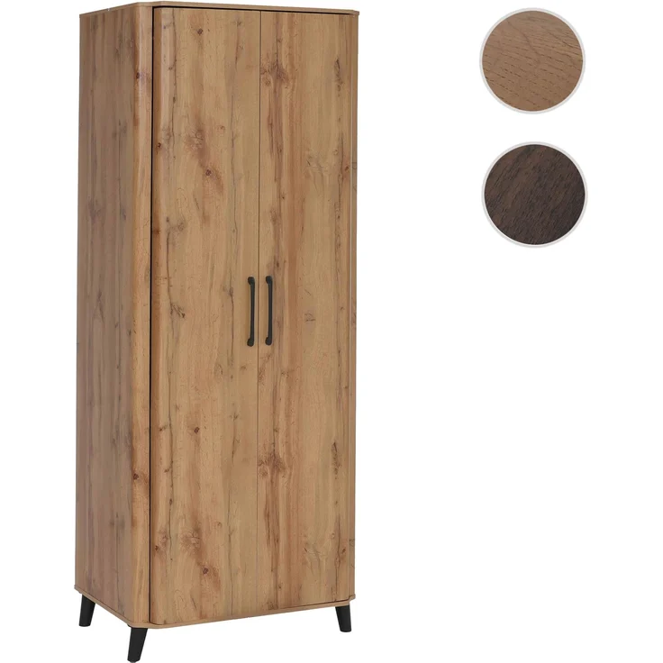 Hochschrank HWC-P42, Garderoben-/Kleiderschrank Kleideraufbewahrung Schrank 2 Türen 216x80x57cm ~ Wotan-Eiche-Optik – Bild 10
