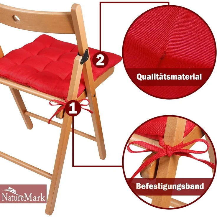 NatureMark Sitzkissen Sitzkissen 40 X 40 CM, Universal Sitzpolster Kissen, schadstoffgeprüft, Rot – Bild 5