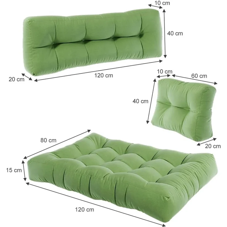 Palettenkissen Set Flocken Grün 120 x 80 cm 3 Teile Vicco – Bild 3