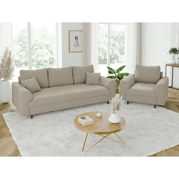 S-Style Möbel 3-Sitzer Sofa Leif mit Holzfüßen im skandinavischen Stil aus Boucle-Stoff, mit Wellenfederung – Bild 3