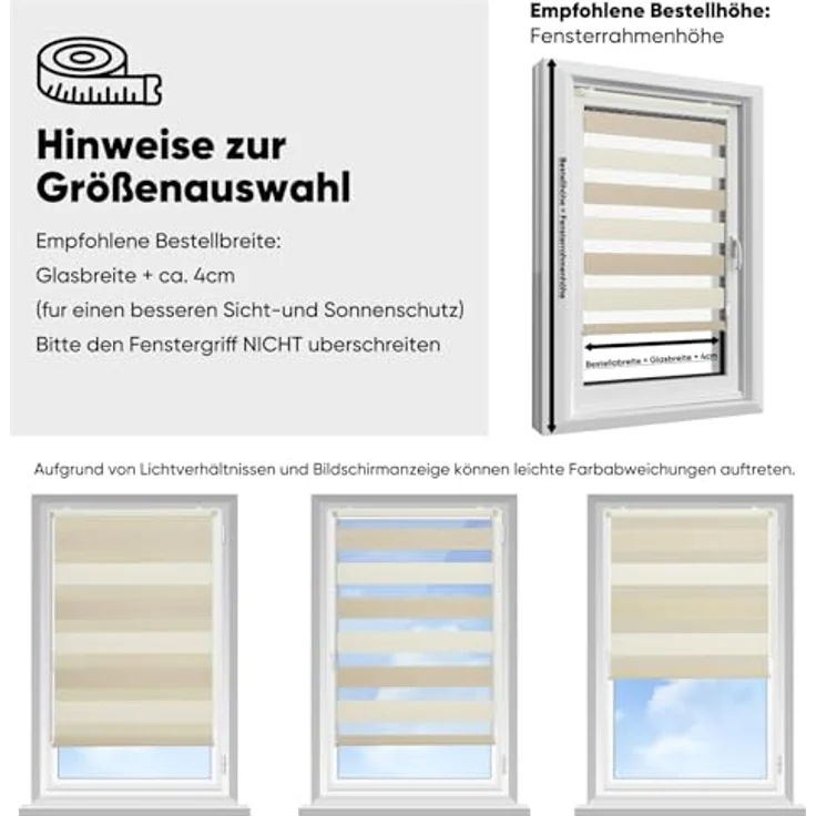 Sekey Doppelrollo Klemmfix ohne Bohren für Fenster, Zweifarbig Doppelrollo 100 cm breit, Duo Rollo Jalousie Sonnenschutz, 100x130 cm, Beige & Braun – Bild 5