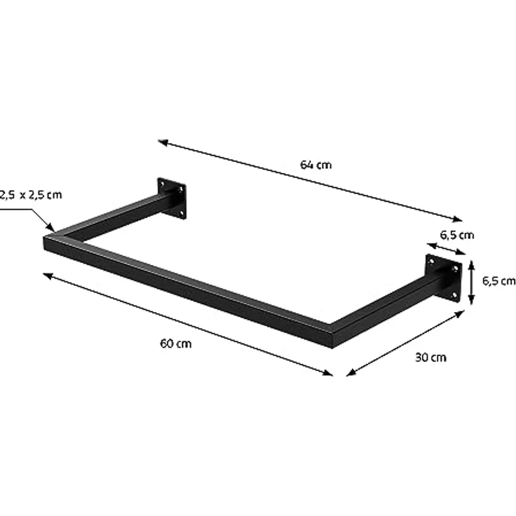 ML-DESIGN Kleiderstange Wandgarderobe Rechteck für die Wand aus Stahl inkl. Montagematerial (1 St), Garderobenstange 60x30 cm Schwarz U-Form Kleiderständer Kleidergestell – Bild 7