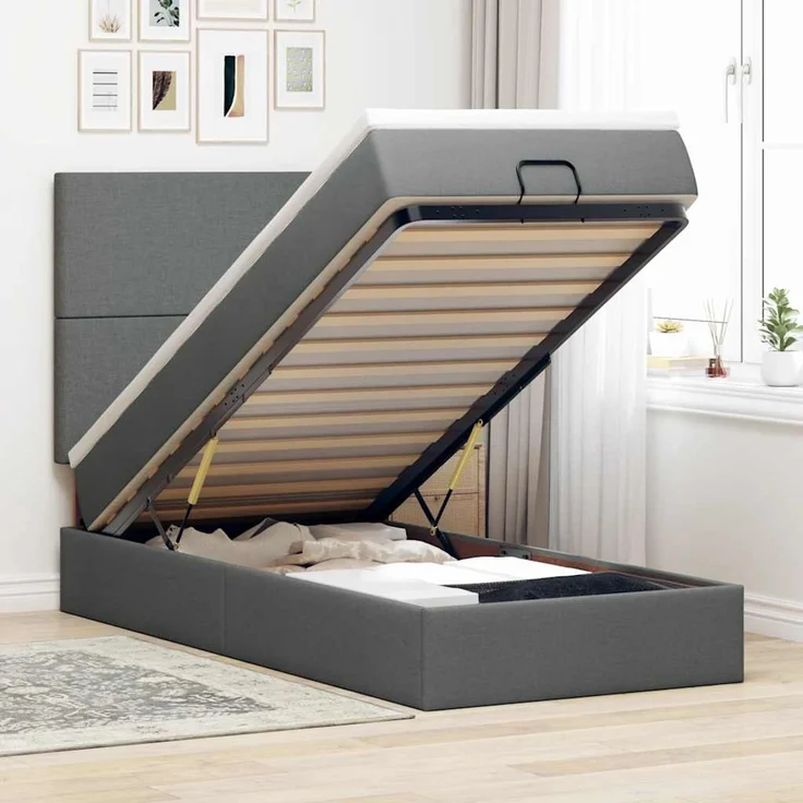 vidaXL Ottomane Bett mit Matratze & LEDs Dunkelgrau 80x200 cm Stoff 3313879 – Bild 1