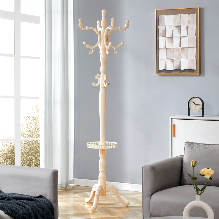 Kleiderständer 195x50x48 cm, cremeweißes Massivholz mit Mehrfachhaken – Bild 3