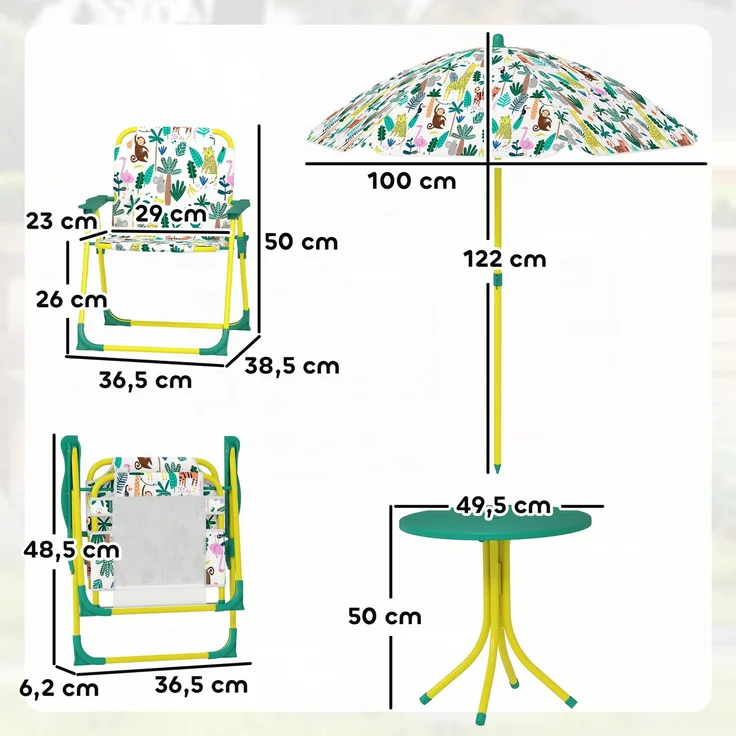 AIYAPLAY Garten-Kindersitzgruppe, Stahl, Polyester, Grün, 49,5L x 49,5B x 50H cm – Bild 3