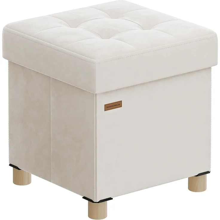 SONGMICS Sitzhocker mit Stauraum, Hocker faltbar, 38 x 38 x 40 cm, Aufbewahrungsbox mit Deckel, Fußhocker 37 L, Samt, bis 300 kg belastbar