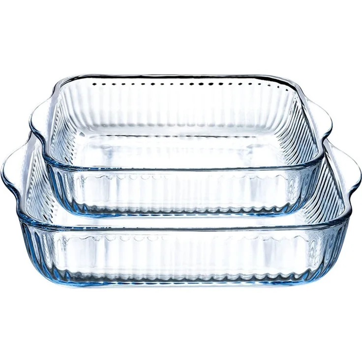 2er Set Auflaufformen aus Borosilikatglas - Quadratförmig, 1,6 L/2,9 L