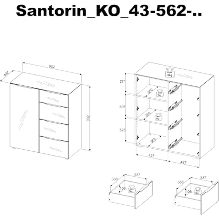 Stella Trading Kommode SANTORIN Anthrazit mit Glasfront, 90 x 99 x 40 cm (B/H/T), Holzwerkstoff – Bild 3