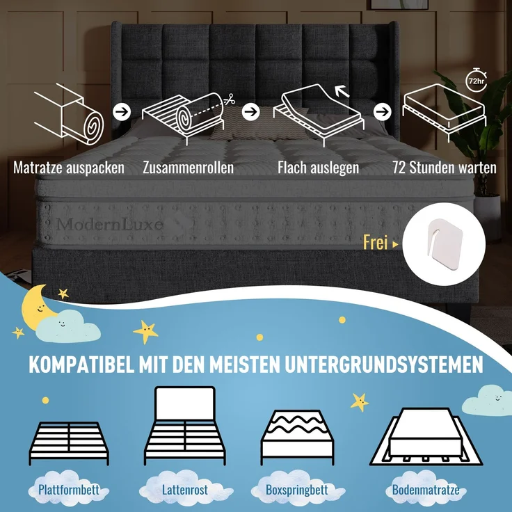 Merax 7-Zonen Taschenfederkernmatratze 180x200 cm H3, 25cm Höhe Hybrid Matratze mit Kaltschaum, Atmungsaktiv & Maximale Unterstützung, OEKO-TEX® Zertifiziert, King Size Matratze für Erwachsene – Bild 6
