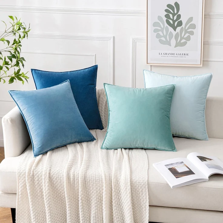 MIULEE 4er Set Samt Kissenbezug 40x40cm Blau Serie Sofakissen Deko – Bild 5