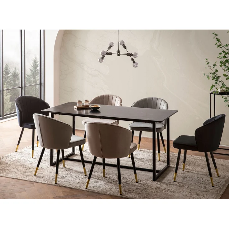 Esszimmertisch 120x60x76cm Marmor-Optik Schwarz Metallbeine Modern Rechteckig – Bild 3