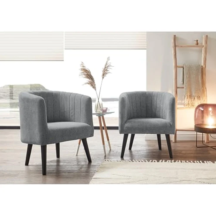 PAUL Loungesessel mit Armlehnen, Grau - Moderner Wohnzimmer Sessel gepolstert mit schwarzen Massivholz Füßen - 61 x 82 x 58 cm (B/H/T) – Bild 5