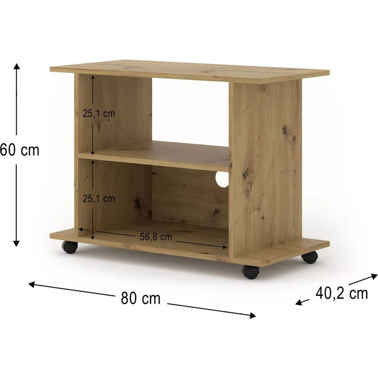 Raumhirsch Furniture Lowboard TV Schrank, RTV Möbel, Wohnmöbel (Maße: 80 x 40 x 60 (H) cm, 2 Fächer), Mit Rollen, Kabelöffnung, Mobil, Kompakte – Bild 3