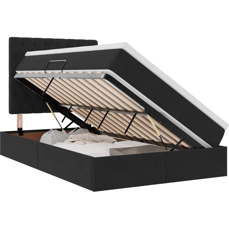 vidaXL Aufbewahrungsbett mit Matratze Schwarz 120 x 190 cm Samt 3372077 – Bild 2
