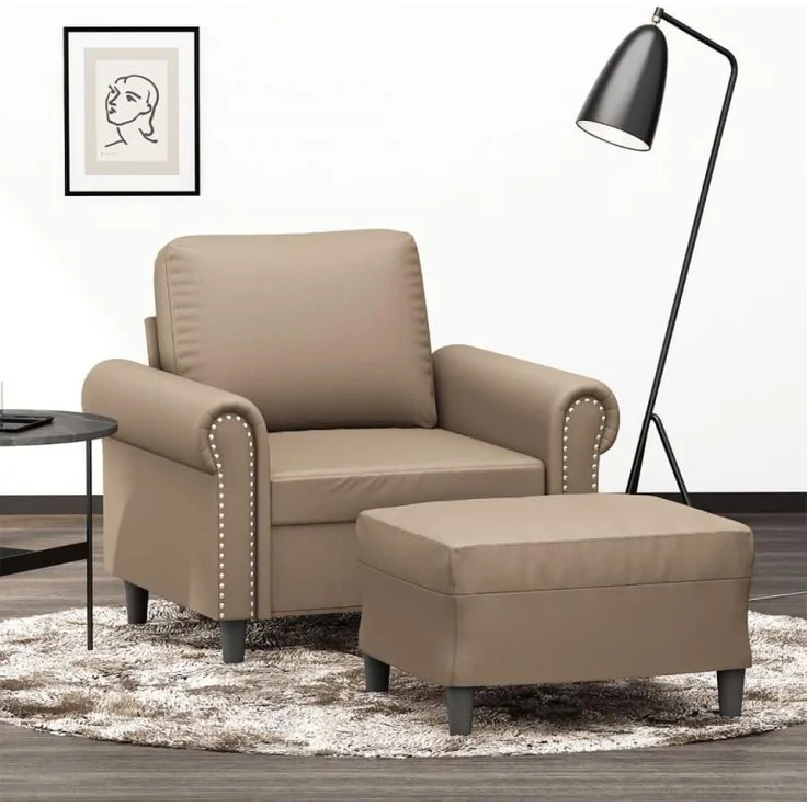 vidaXL Sessel mit Hocker Cappuccino-Braun 60 cm Kunstleder 3201204