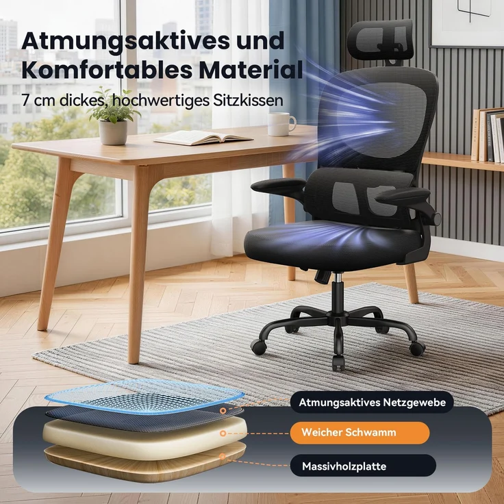Botifly Ergonomischer Bürostuhl, Mesh-Gewebe, Schwarz, 90°-120° Wippfunktion, 10 cm Höhenverstellbar – Bild 5