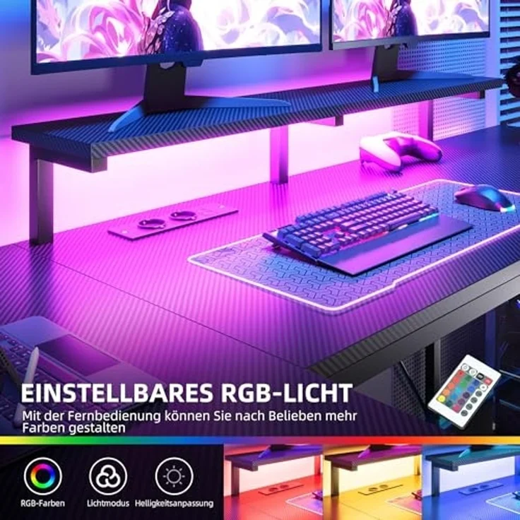YITAHOME Gaming Tisch mit Steckdosen & LED-Lichter, Computer Schreibtisch mit Schubladen & Stauraum, Reversibler Eckschreibtisch mit Regalen, Computertisch für Home Office, 158 x 100 cm, Schwarz – Bild 5