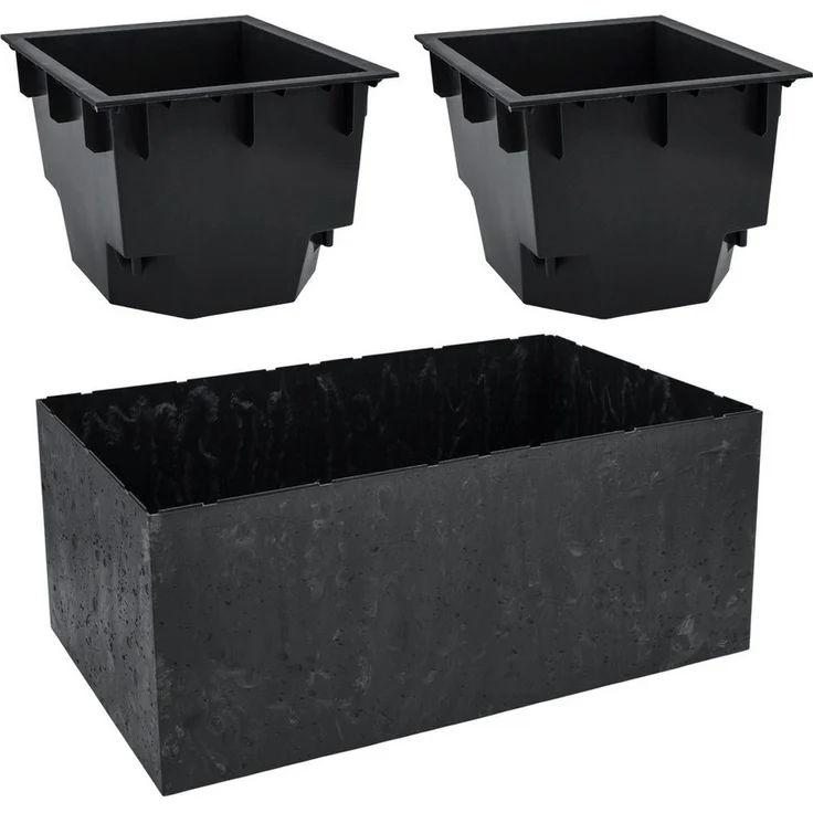 Spetebo Blumentopf Kunststoff Blumenkasten Beton Optik 2 Kammern auf Rollen (Anzahl, 1 St, Stück), 6 Rollen für flexible Platzierung – Bild 3