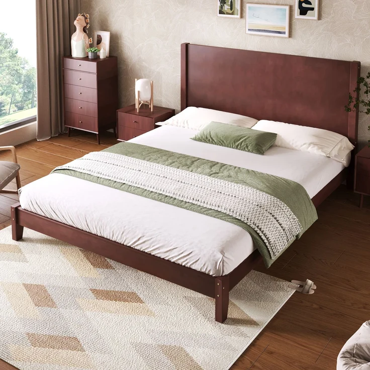 Merax Doppelbett, 160x200 Plattformbett mit Kopfteil und Lattenrost, Braun – Bild 2