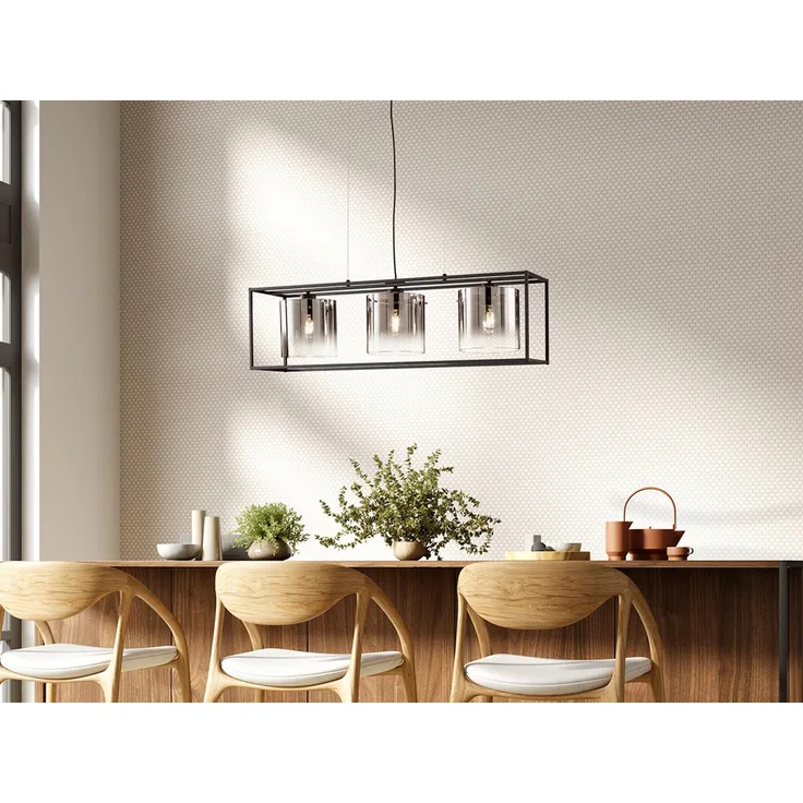 Fischer & Honsel 61028 Pendelleuchte Samu 3-flammig schwarz Glas rauchfarben zu klar