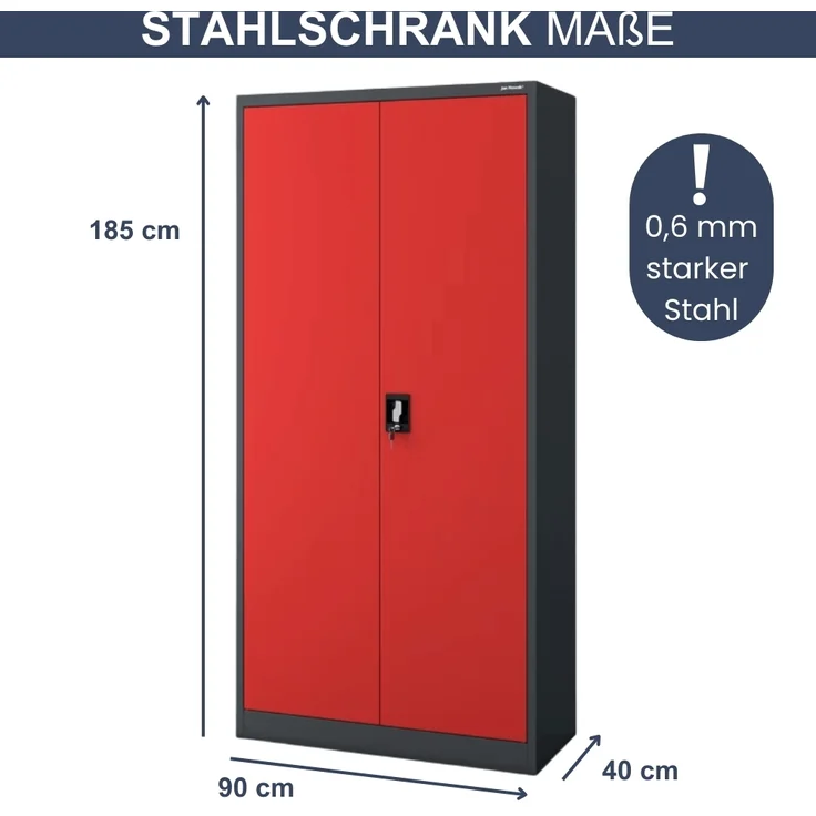 MegaDeal 4x Aktenschrank abschließbar KADO - 5 Ebenen verstellbar, Flügeltüren | Metallschrank Werkstatt Mehrzweckschrank Büroschrank aus Stahl Werkzeugschrank, 185x90x40cm Anthrazit-Rot – Bild 2