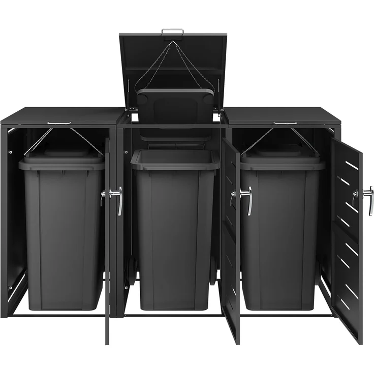 STEELSØN 'Diorus' Mülltonnenbox 3er je 120 Liter, graphitschwarz, Mülltonnenverkleidung aus Stahl mit Sichtstreifen, wetterfest, 102x62x177,5 cm, abschließbare Müllbox für 3 Tonnen – Bild 10