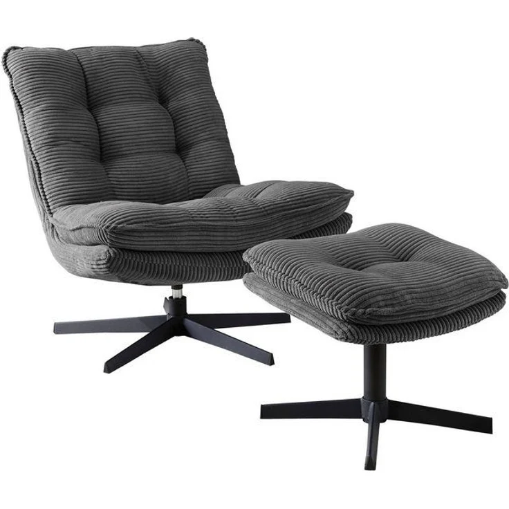 Jockenhöfer Gruppe Relaxsessel Kasper, B: 76 cm, Sitzhöhe: 47 cm, Set: mit Hocker, 360° Drehfunktion, Cord – Bild 4