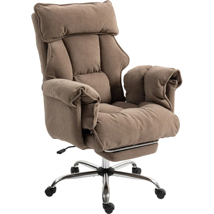 MELAYR, Ergonomischer Bürostuhl, neigbare Rückenlehne, Fußstütze, weicher Stoff, Hellbraun, 80 x 80 x 114 cm, Braun – Bild 2