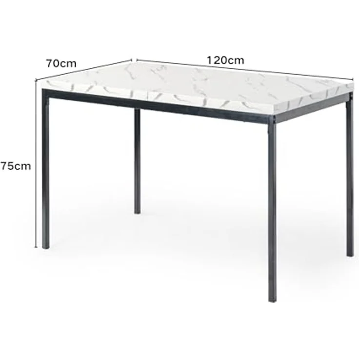FurnitureR Gartentische aus weißem Marmorimitat, für 4 bis 6 Personen, Dicke Holzplatte mit Metallstruktur, für Terrasse, Terrasse, Esszimmer, Garten, 120 x 70 x 75 cm – Bild 2