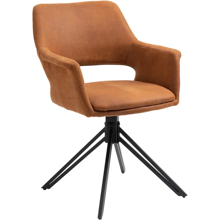 byLIVING Esszimmerstuhl 2er Set Estelle / Vintage-Stoff braun / Gestell Metall schwarz / Sitzschale 360° drehbar / Esszimmerstuhl / Wohnzimmerstuhl / B 57, H 84, T 61, cm