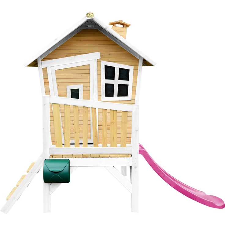 AXI Spielhaus Robin mit lila Rutsche Stelzenhaus in Braun & Weiß aus FSC Holz für Kinder | Braun, weiß, Lila | Holz | 177 cm – Bild 2