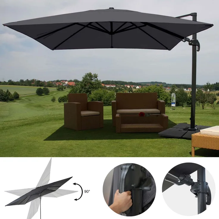 Gastronomie-Ampelschirm HWC-A96, 3x4m (Ø5m) schwenkbar, Polyester/Alu 26kg ~ anthrazit mit Ständer