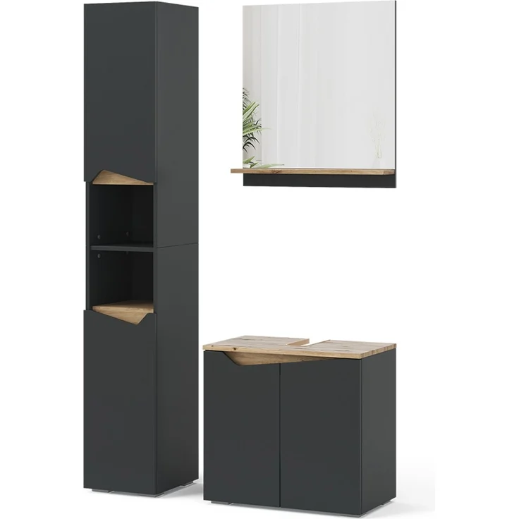 Badmöbel-Set Marelle Anthrazit 3 Teile, mit Hochschrank Vicco – Bild 1