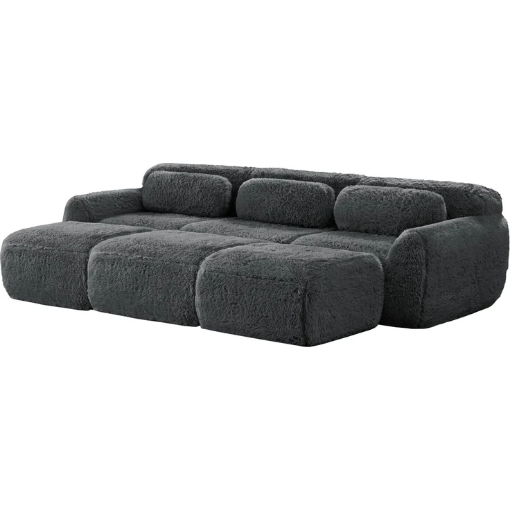 DESVIAE Sofa modular und rahmenlos aus Plüsch, Grau, 291 x 179 x 73 cm – Bild 7