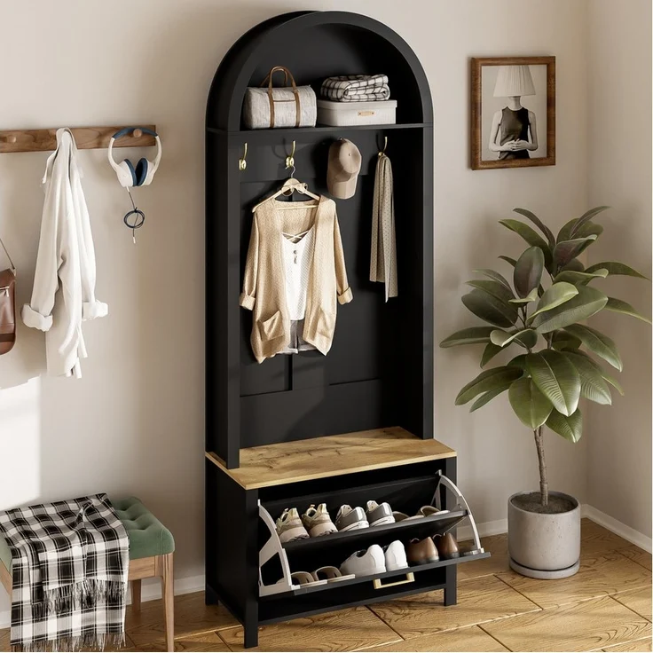 STILVORA Garderoben-Set mit Schuhregal,Wandgarderoben Garderobenständer mit Haken&Sitzbank, (Flurschrank, Garderobenständer, 1-St, 75 L x 35 B x 195 H), mit Schuhregal, Ablage und Haken – Bild 5