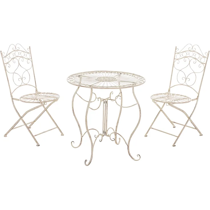 Outdoor Sitzgruppe FUVER - Metall Beige 40x50x92 cm | Gartenmöbelset 2 Personen Metall Vintage Balkonmöbel Set Bistrotisch Terrassenmöbelset Balkonset