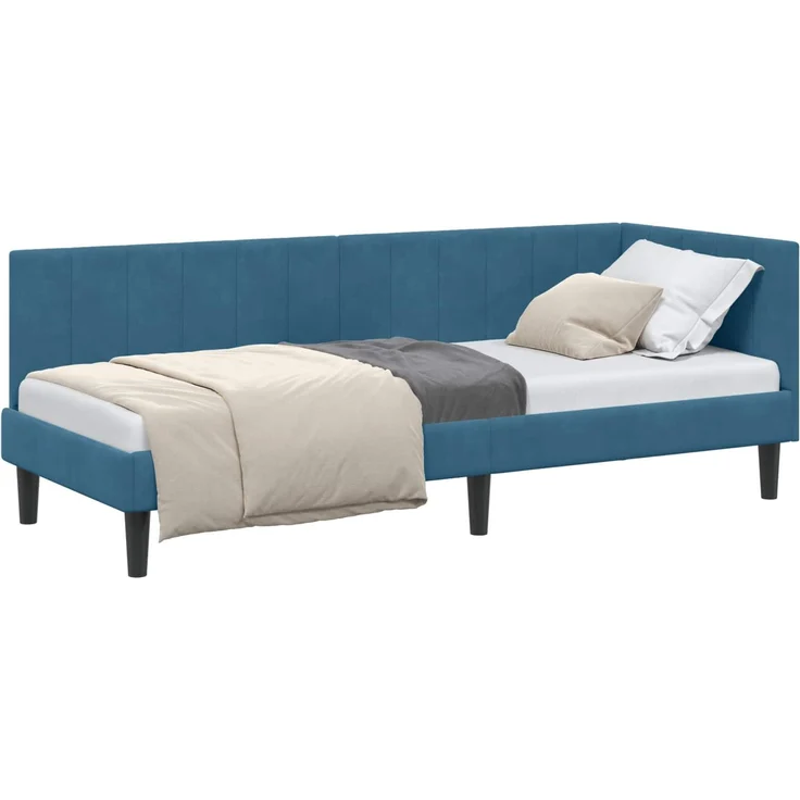 vidaXL Eckbettgestell mit Kopfteil Blau 80 cm x 200 cm Samt 42016327 – Bild 1