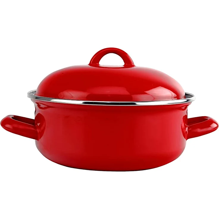 Bemus Emaille Bratentopf 20 cm, rot glänzend / Kochtopf – Bild 2